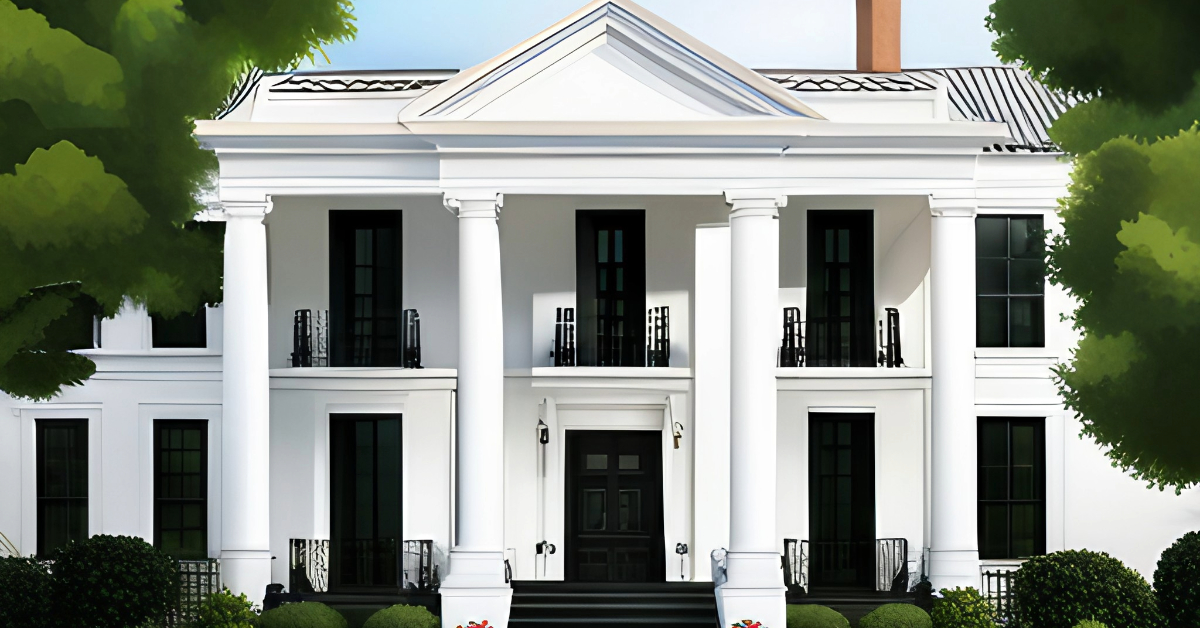 Single Story White House Black Trim Design Ideas