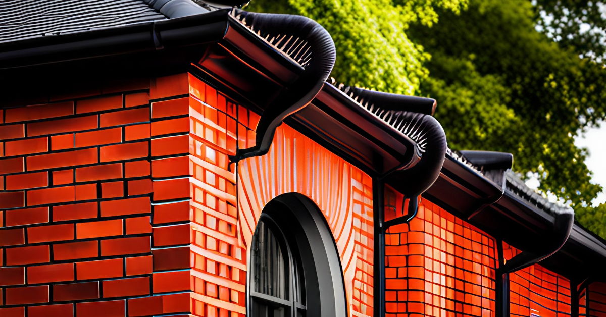 black gutters on red brick house